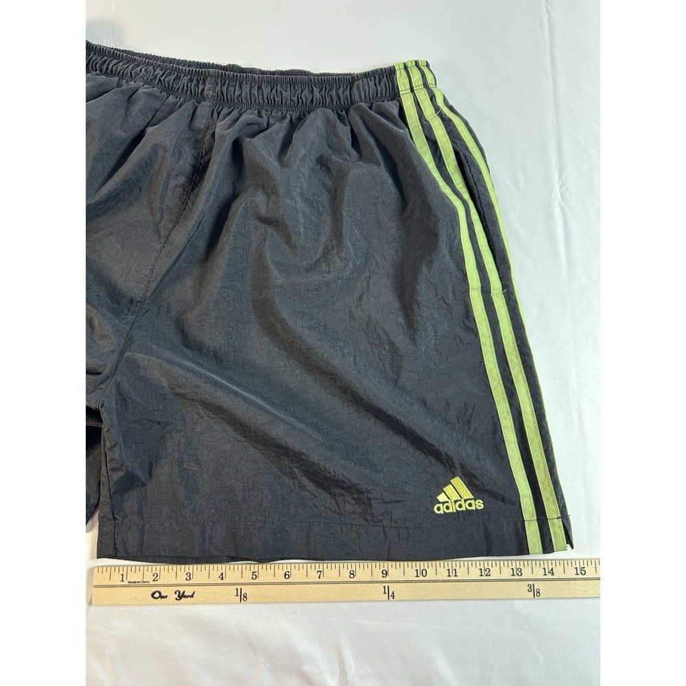Adidas Black Elastic Waist Nylon Track Short Neon Green Striped Retro XL - Picture 9 of 9